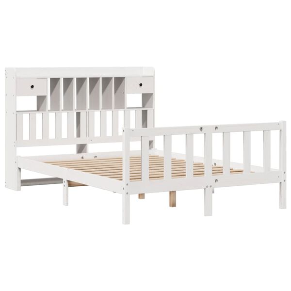 vidaXL Lit bibliothèque sans matelas blanc 160x200 cm bois pin massif