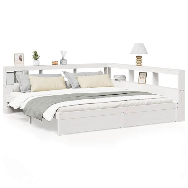 vidaXL Lit biblioth&egrave;que sans matelas blanc 200x200 cm bois pin massif