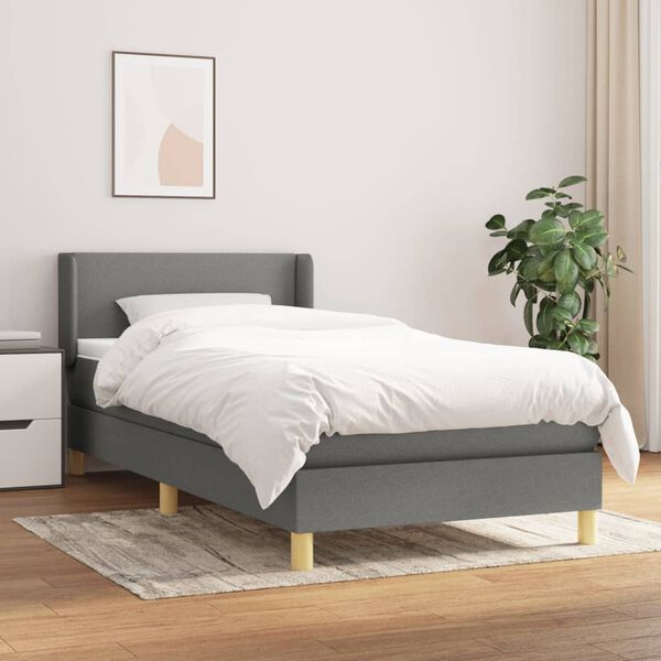 vidaXL Sommier &agrave; lattes de lit avec matelas Gris fonc&eacute; 90x200 cm Tissu