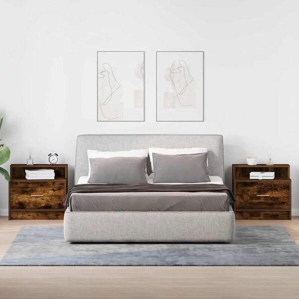 vidaXL Tables de chevet avec tiroir 2 pcs ch&ecirc;ne fum&eacute; 51x31x47 cm
