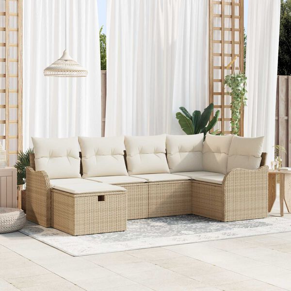 vidaXL Ensemble de canap&eacute; de jardin 6 pcs beige et cr&egrave;me Poly rotin