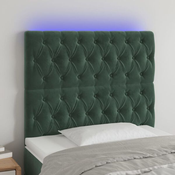vidaXL T&ecirc;te de lit &agrave; LED Vert fonc&eacute; 100x7x118/128 cm Velours