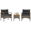vidaXL Salon de jardin avec coussins 3 pcs gris r&eacute;sine tress&eacute;e