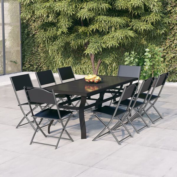 vidaXL Ensemble à manger de jardin 9 pcs Gris et noir