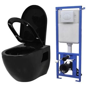 vidaXL Toilette suspendue au mur avec r&eacute;servoir cach&eacute; C&eacute;ramique Noir