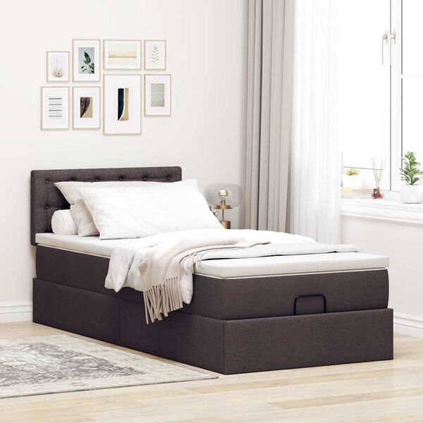 vidaXL Lit ottoman avec matelas marron fonc&eacute; 100x200 cm tissu