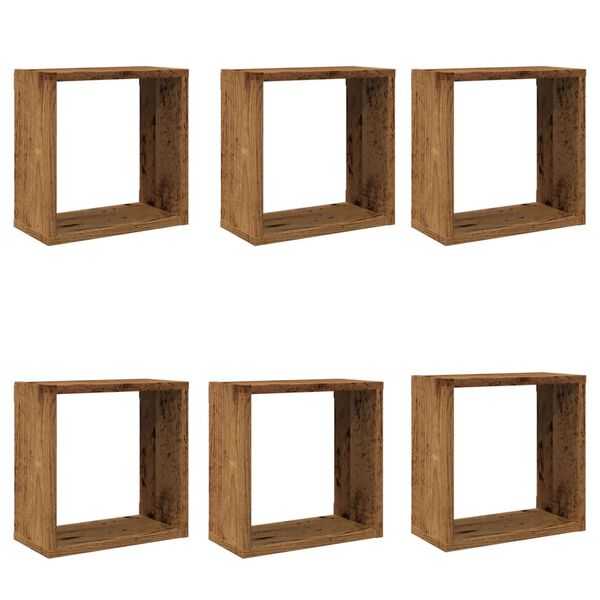 vidaXL &Eacute;tag&egrave;res cube murales 6 pcs vieux bois 30x15x30 cm