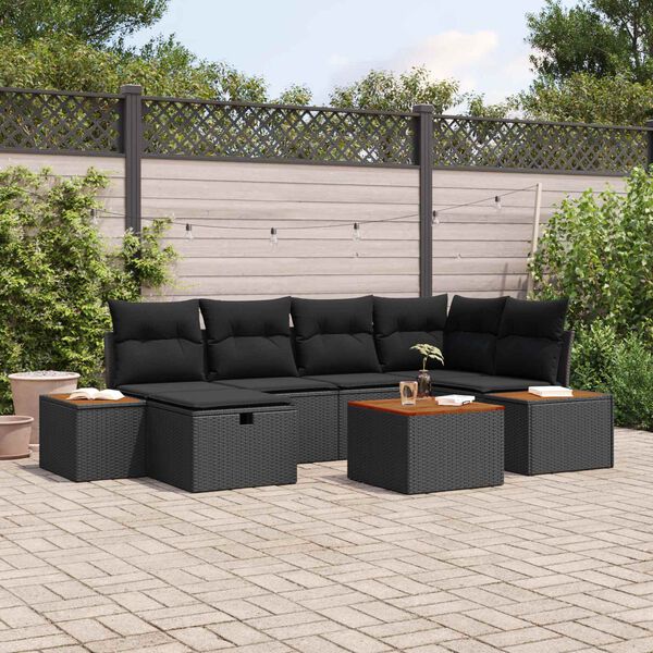 vidaXL Ensemble de canap&eacute; de jardin 7 pcs Noir 55 x 62 x 69 cm