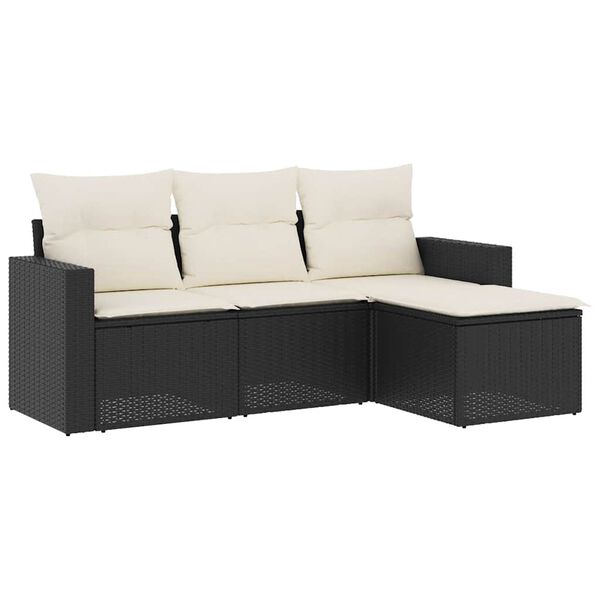 vidaXL Salon de jardin 4 pcs avec coussins noir r&eacute;sine tress&eacute;e