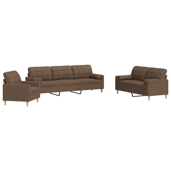 vidaXL Ensemble de canap&eacute;s 3 pcs avec coussins d&eacute;coratifs marron tissu