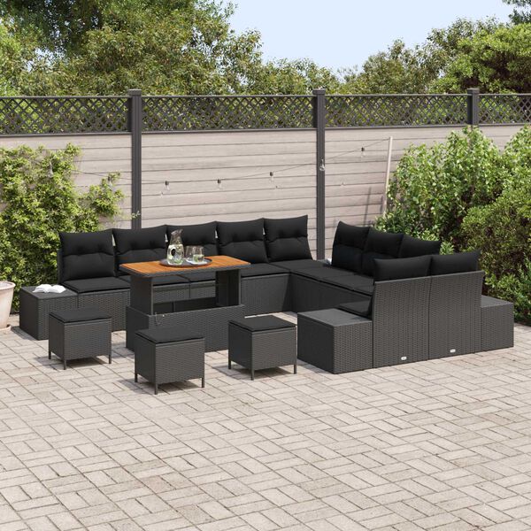 vidaXL Ensemble de canap&eacute; de jardin 14 pcs Noir Poly rotin
