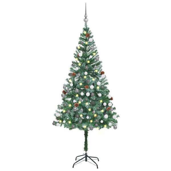 vidaXL Arbre de No&euml;l artificiel pr&eacute;-&eacute;clair&eacute;/boules pommes de pin 180cm