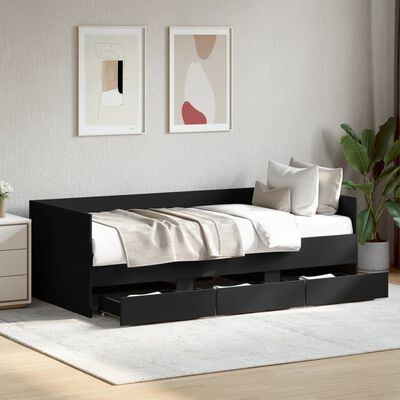 vidaXL Lit de jour avec tiroirs sans matelas noir 75x190 cm