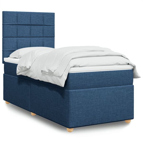 vidaXL Sommier &agrave; lattes de lit avec matelas Bleu 100x200 cm Tissu