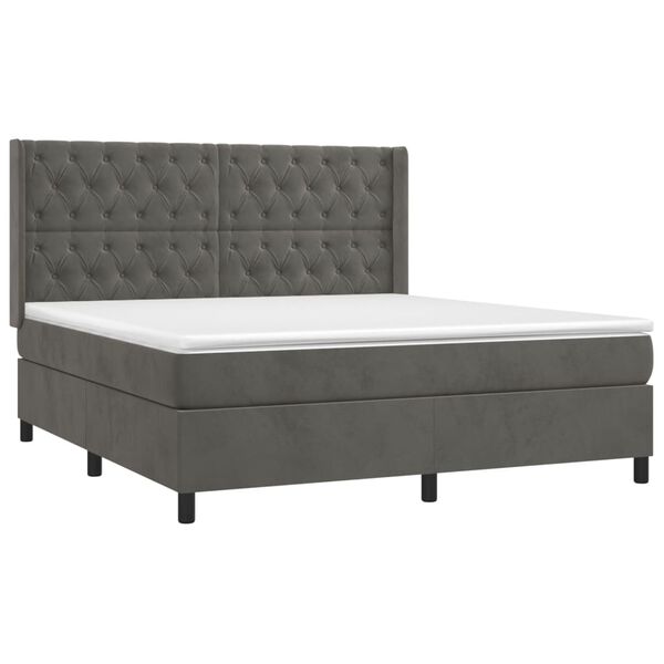 vidaXL Sommier &agrave; lattes de lit et matelas Gris fonc&eacute; 160x200cm Velours