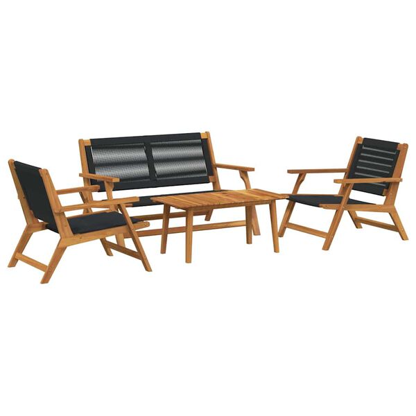 vidaXL Chaises de jardin avec table 4 pcs Noir Bois d'acacia massif