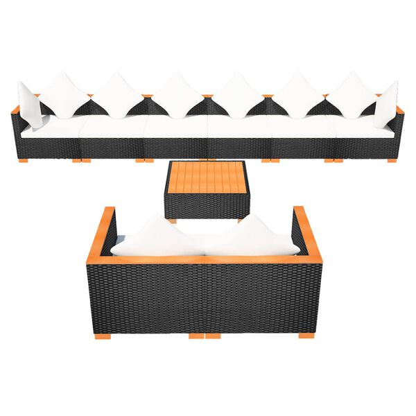 vidaXL Salon de jardin 9 pcs avec coussins Résine tressée Noir