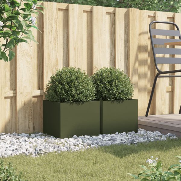 vidaXL Jardini&egrave;res 2 pcs vert olive 32x30x29 cm acier