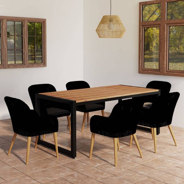 vidaXL Ensemble &agrave; manger de jardin 7 pcs Noir