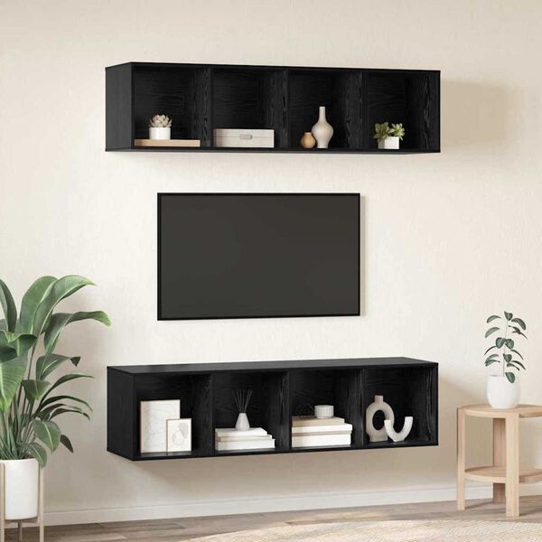 vidaXL Ensemble meuble TV 3 pcs Ch&ecirc;ne noir Bois d'ing&eacute;nierie