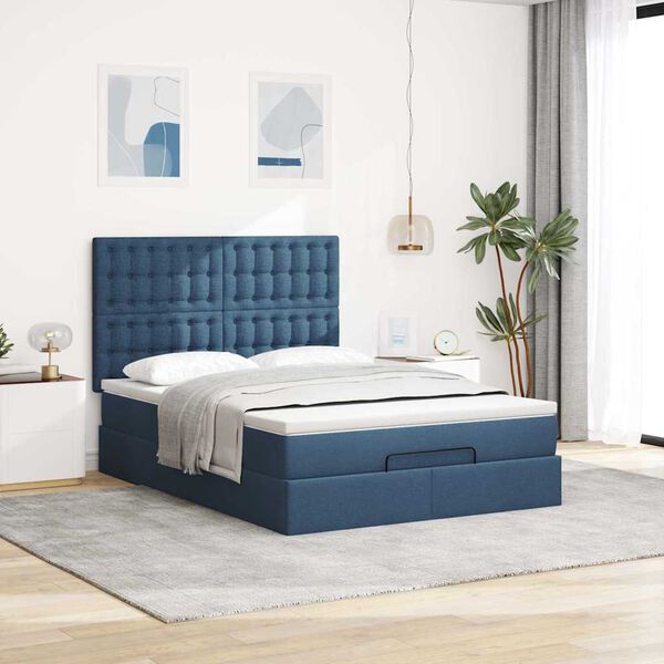 VidaXL Cadre de lit ottoman avec matelas bleu 140x200 cm tissu