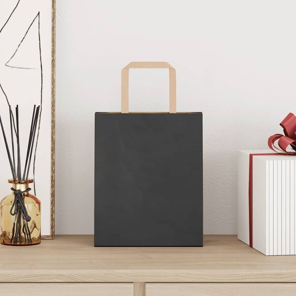 vidaXL Sacs en papier 50 pcs avec poign&eacute;es noir 18x8x22 cm