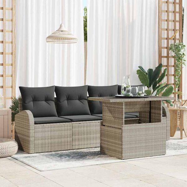 vidaXL Ensemble de canap&eacute; de jardin 5 pcs Gris clair Poly Rattan