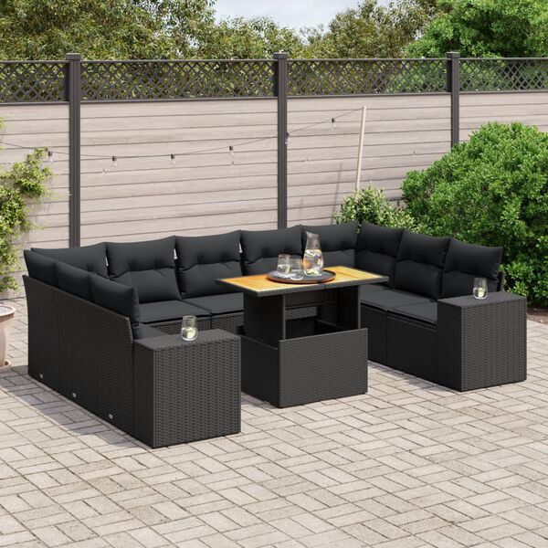 vidaXL Salon de jardin 10 pcs avec coussins noir r&eacute;sine tress&eacute;e