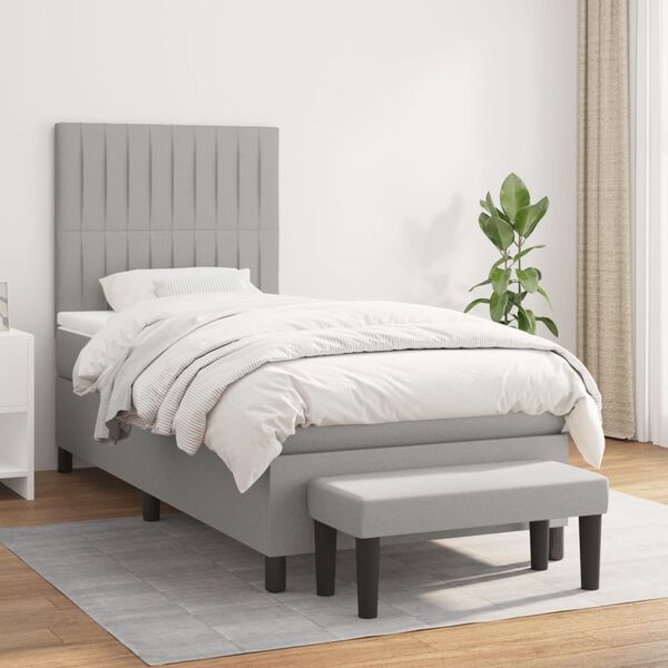 vidaXL Sommier &agrave; lattes de lit avec matelas Gris clair 90x200 cm Tissu