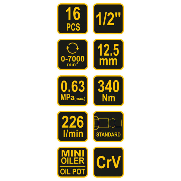 VOREL Kit &agrave; percussion &agrave; air 16 pcs 1/2"