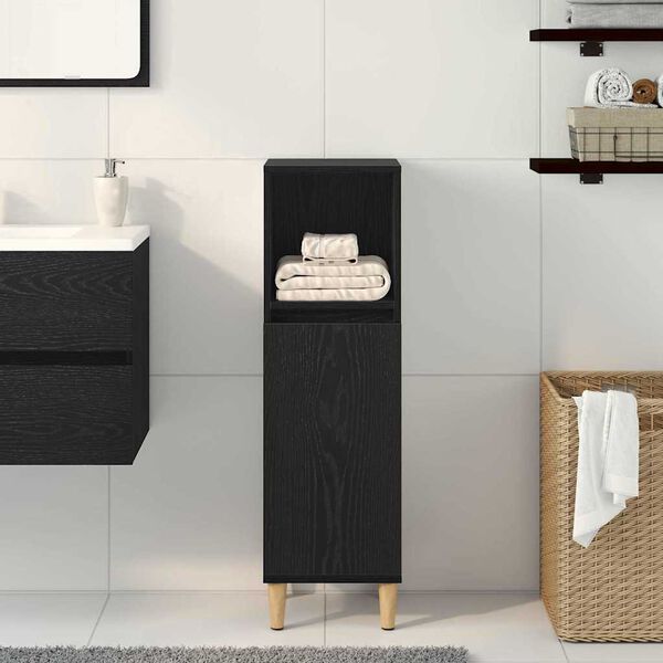 vidaXL Cabinet de Salle de Bain avec porte Ch&ecirc;ne noir 30 x 30 x 100 cm