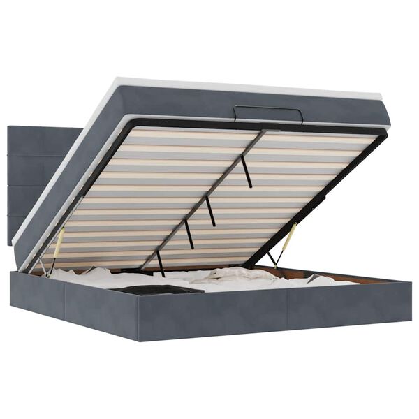 VidaXL Cadre de lit ottoman avec matelas gris fonc&eacute; 160x200cm velours