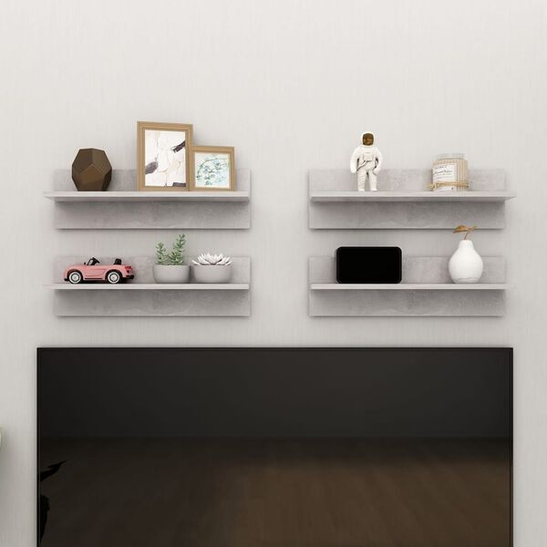 vidaXL &Eacute;tag&egrave;res murales 4pcs Gris b&eacute;ton 60x11,5x18cm bois d'ing&eacute;nierie