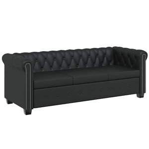 vidaXL Canap&eacute; Chesterfield &agrave; 3 places cuir synth&eacute;tique noir