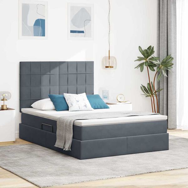 vidaXL Lit avec rangement et matelas Gris fonc&eacute; 140 x 190 cm Velours