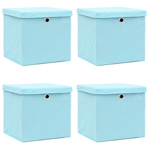 vidaXL Bo&icirc;tes de rangement et couvercles 4 pcs Bleu 32x32x32 cm Tissu