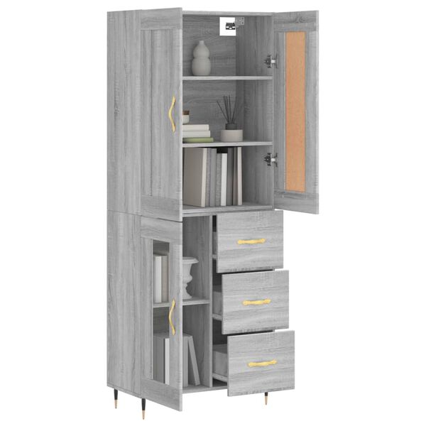 vidaXL Buffet haut Sonoma gris 69,5x34x180 cm Bois d'ing&eacute;nierie