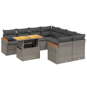 vidaXL Salon de jardin 9 pcs avec coussins gris r&eacute;sine tress&eacute;e