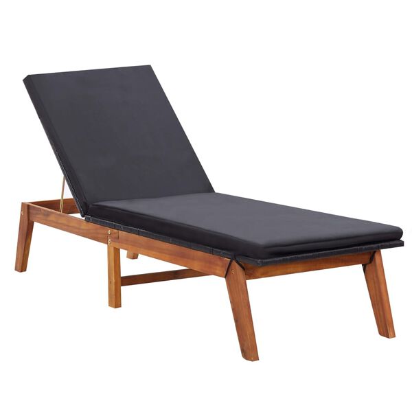vidaXL Chaise longue avec table R&eacute;sine tress&eacute;e et bois d'acacia massif