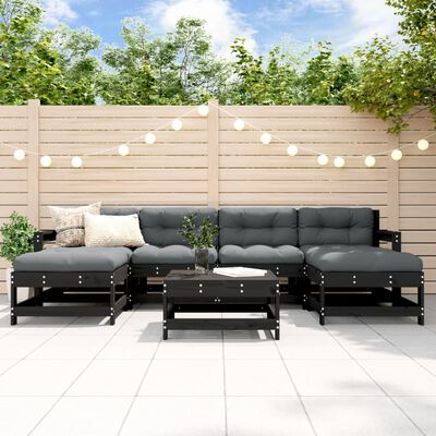 vidaXL Salon de jardin 7 pcs Noir Bois de pin massif