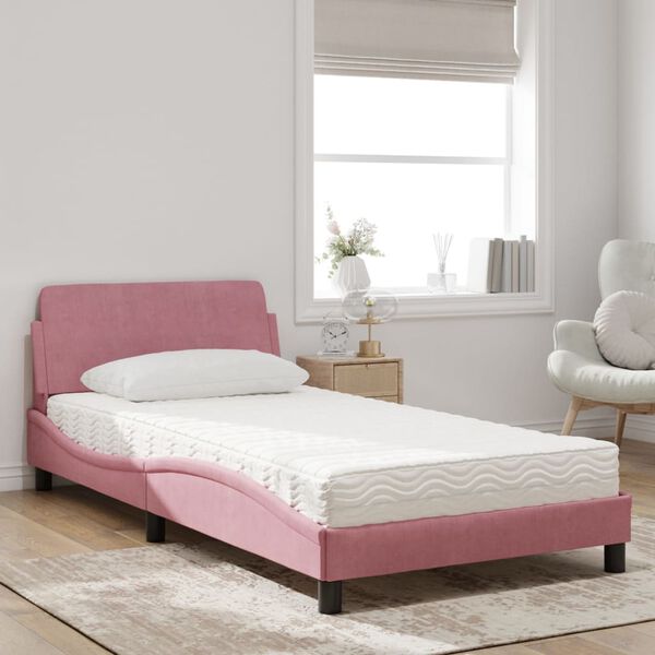 vidaXL Lit avec matelas Dover rose 100x200 cm velours