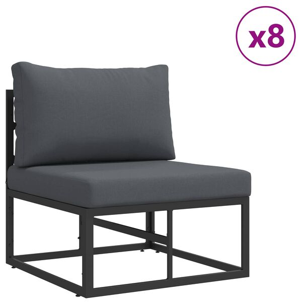 vidaXL Ensemble de canap&eacute; de jardin avec coussin 12 pcs Noir Aluminium