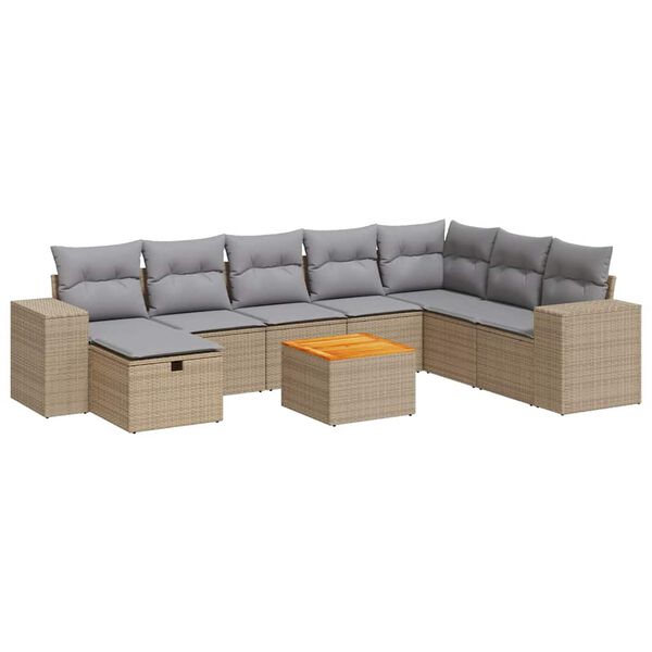 vidaXL Salon de jardin avec coussins 9 pcs beige r&eacute;sine tress&eacute;e