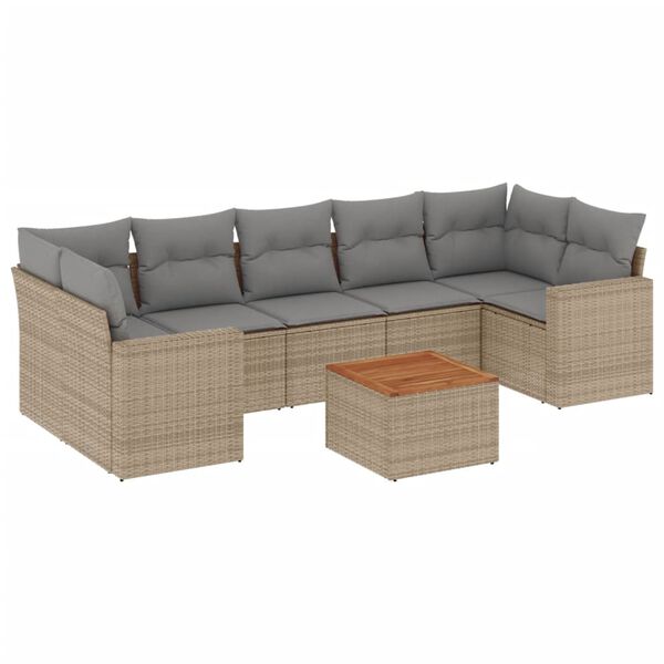 vidaXL Salon de jardin avec coussins 8pcs m&eacute;lange beige r&eacute;sine tress&eacute;e
