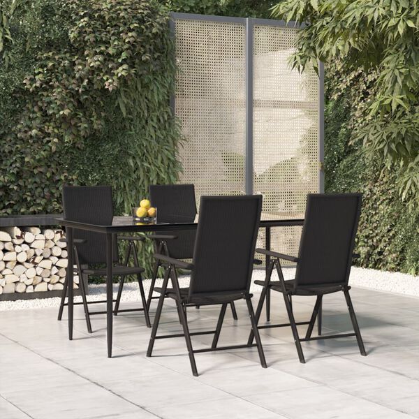 vidaXL Ensemble &agrave; manger de jardin 5 pcs Noir R&eacute;sine tress&eacute;e