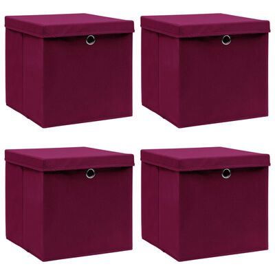 vidaXL Boîtes de rangement 4 pcs Rouge foncé 32x32x32 cm Tissu