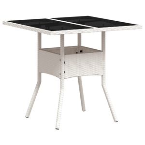 vidaXL Table de jardin dessus en verre blanc 80x80x75cm r&eacute;sine tress&eacute;e