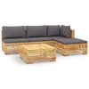 vidaXL Salon de jardin 5 pcs avec coussins Bois de teck solide
