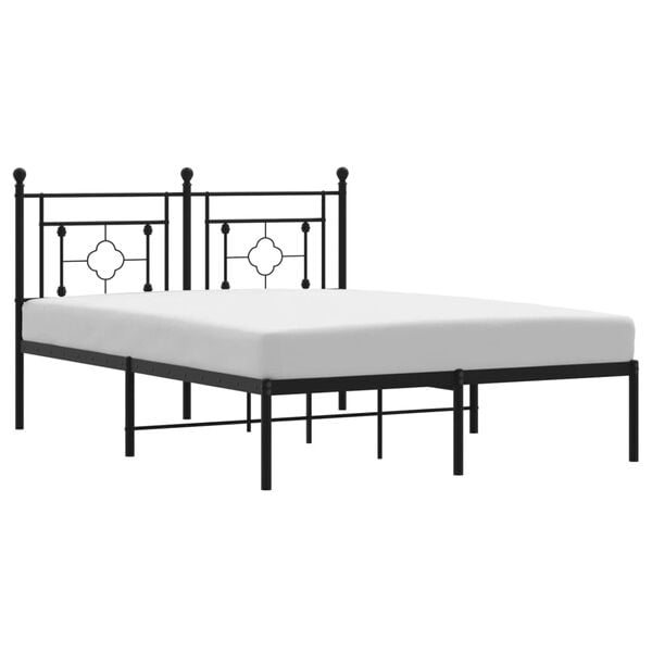 vidaXL Cadre de lit m&eacute;tal sans matelas avec t&ecirc;te de lit noir 135x190cm