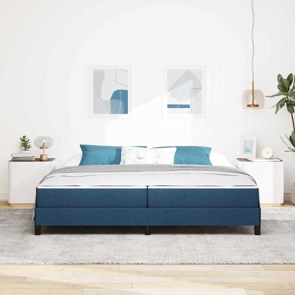 vidaXL Lit &agrave; ressorts avec matelas Bleu 200 x 200 cm tissu